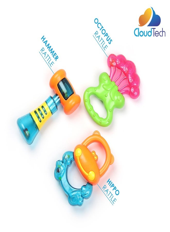 CloudTech Multicolour Attractive Plastic Set of 3 Rattles | BPA Free Rattle Toys | Easy Grip, Colourful Sound Toys for Newborns & Toddlers - Image 3